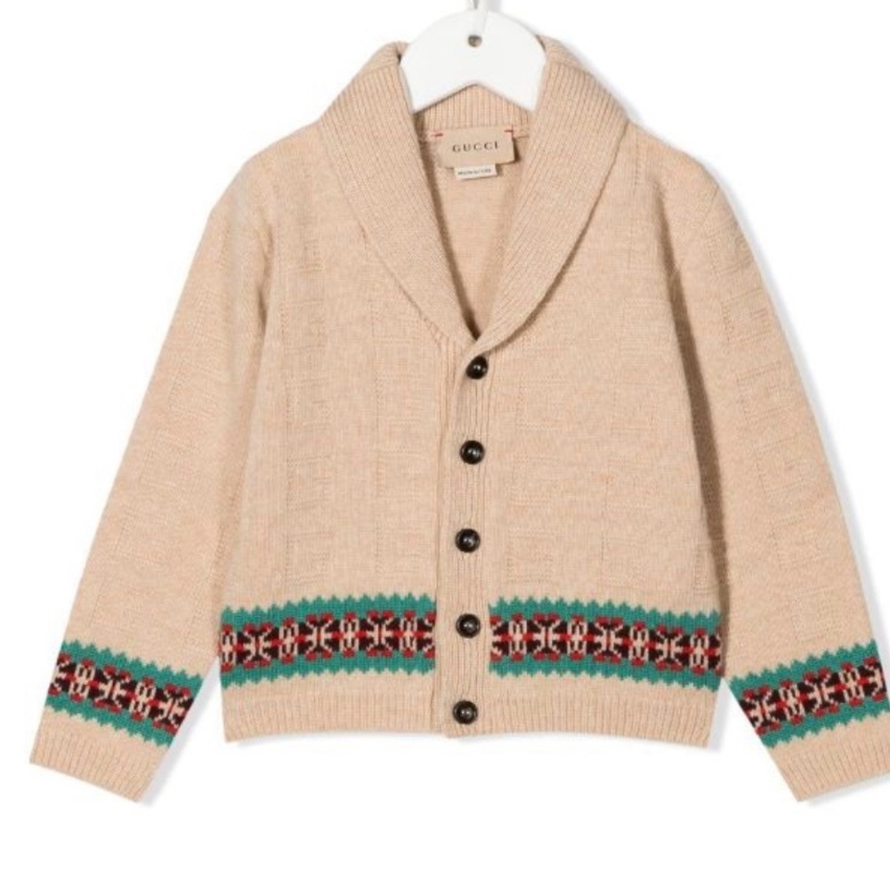 Gucci Beige Cardigan with Patterned Trim